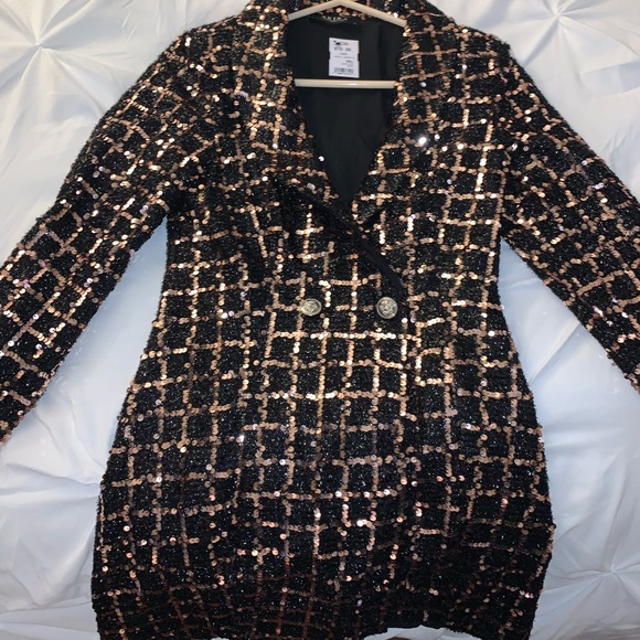 shop akira Dresses & Skirts - Black and Gold sparkly blazer dress